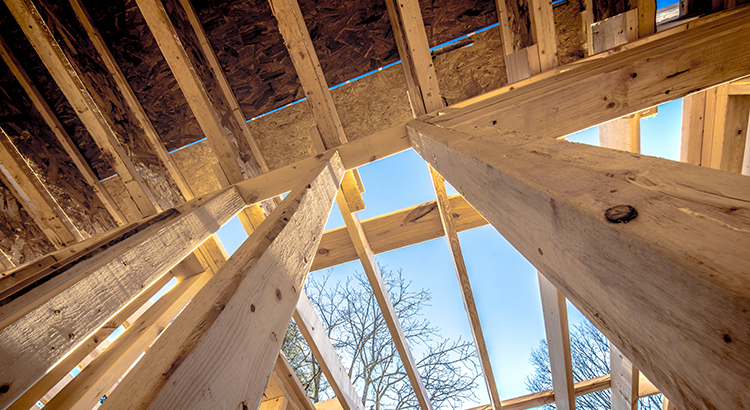 Picture of a Framed Home looking Up from the floor.